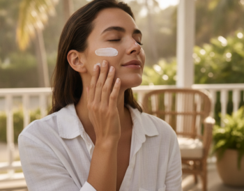 Person applying sunscreen to prevent photoaging