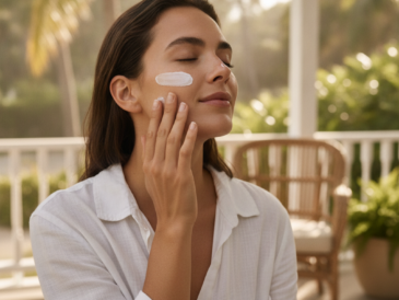 Person applying sunscreen to prevent photoaging