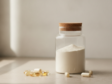 Anti-aging supplements including collagen and antioxidant capsules