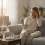 Person resting at home while monitoring symptoms of a sinus infection