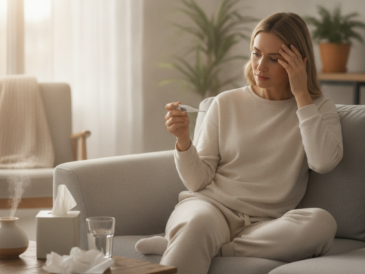 Person resting at home while monitoring symptoms of a sinus infection