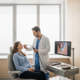 ENT specialist examining a patient for chronic sinusitis