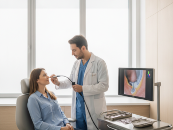 ENT specialist examining a patient for chronic sinusitis