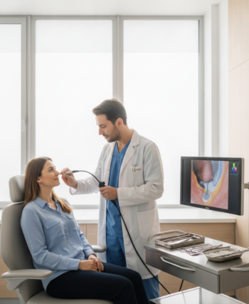 ENT specialist examining a patient for chronic sinusitis