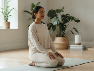 Person sitting in vajrasana, the kneeling diamond pose