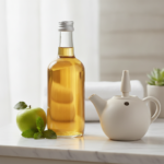 Apple cider vinegar bottle next to a nasal irrigation neti pot