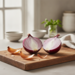 Sliced onion on a cutting board, a common folk remedy for sinus congestion