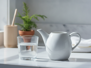 Neti pot used for saline nasal irrigation to relieve sinus congestion
